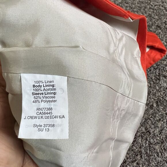 J Crew Womens Size 8 Orange Linen Schoolboy Blazer Lined Two Buttons READ - Picture 4 of 6